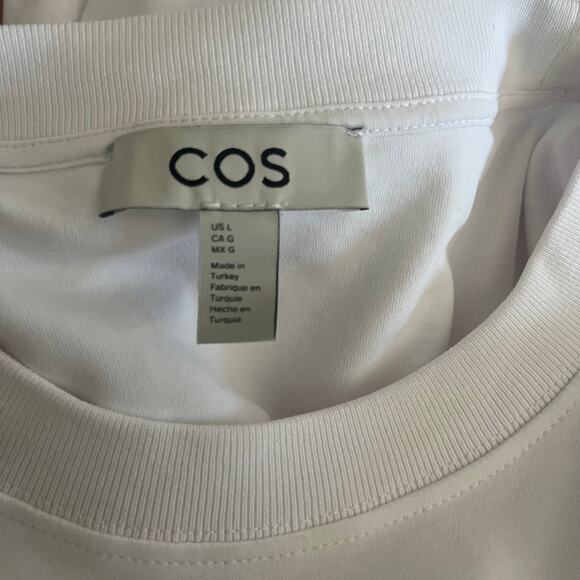 COS White Long Sleeve Waisted Crop Cotton Shirt Top Blouse Size Large Boxy - Picture 6 of 9